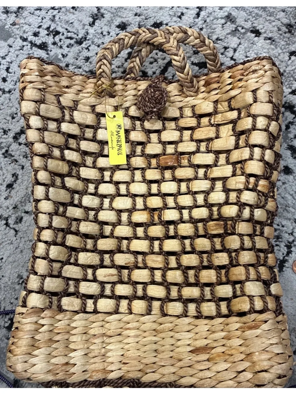 Woven Straw Tote Bag - Natural Brown
